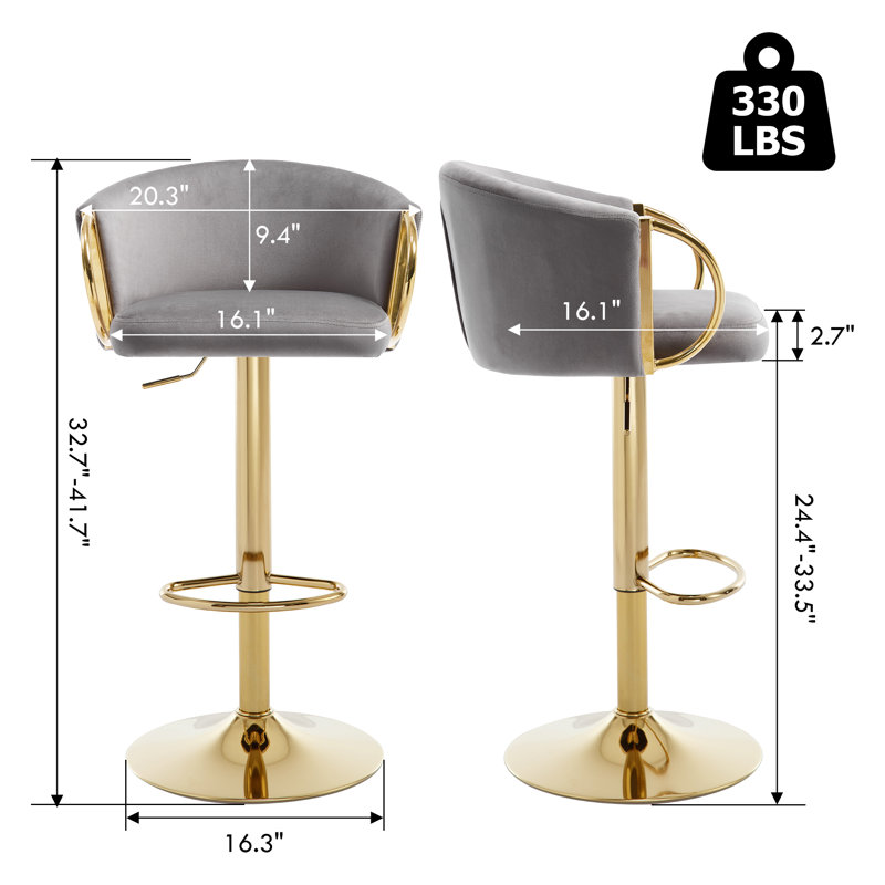 Tabouret tournant à hauteur réglable avec structure en métal (ensemble de 4), Gris, 4