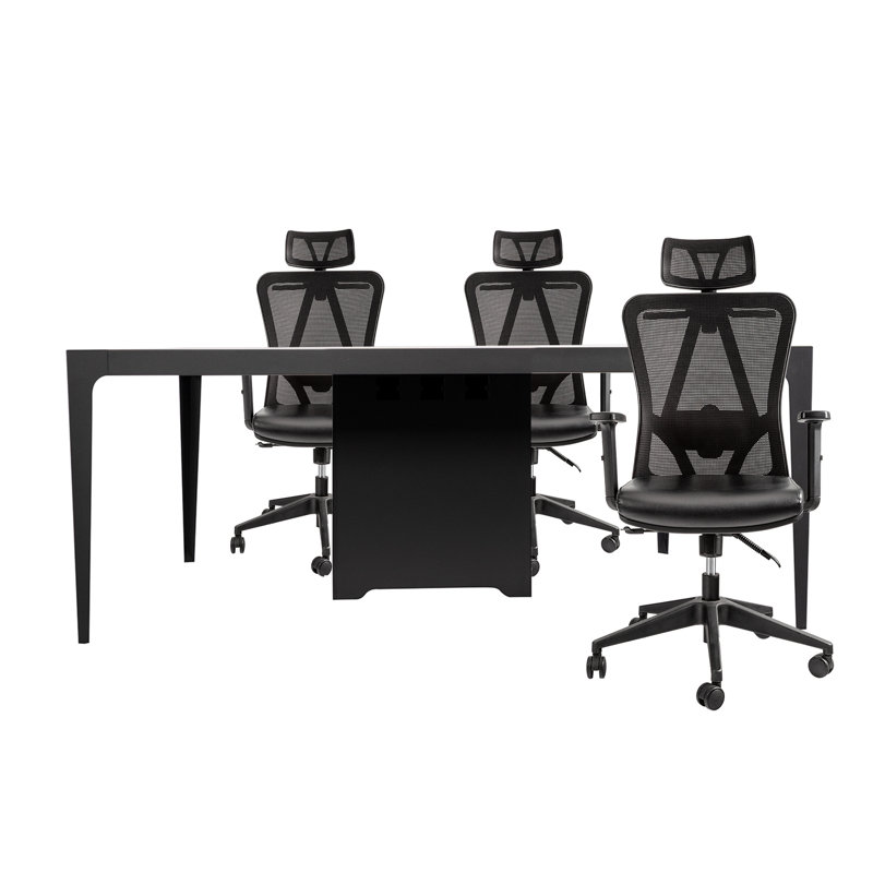 Table de réunion avec chaises de bureau pour 6 personnes Eaen (orme), H 29,5 po x L 70,9 po x l 35,4 po, Orme