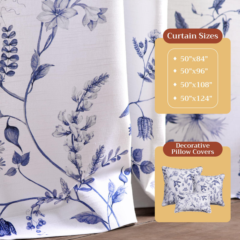 Maison d' Hermine Curtains for Living Room 100% Cotton 124 inch Length Two Panel Light Filtering Curtains for Windows with Rod and Loop Pockets Valentines Day Gifts (Neo Ipomee - White, 50"W x 124"L)