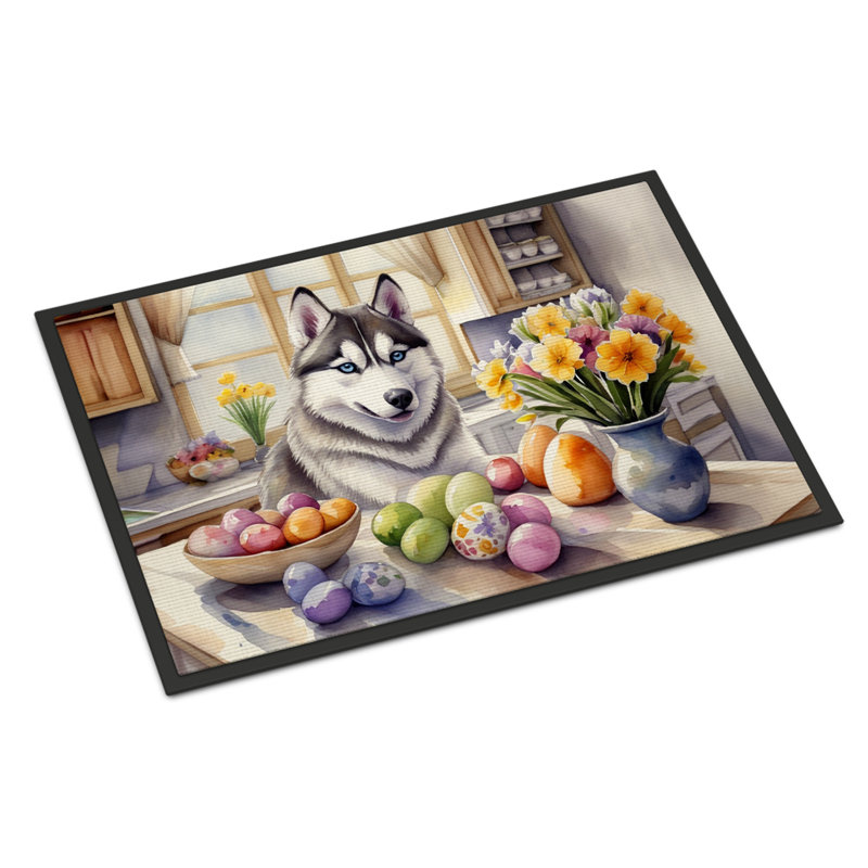 Decorating Easter Siberian Husky Doormat, 18" W x 27" L