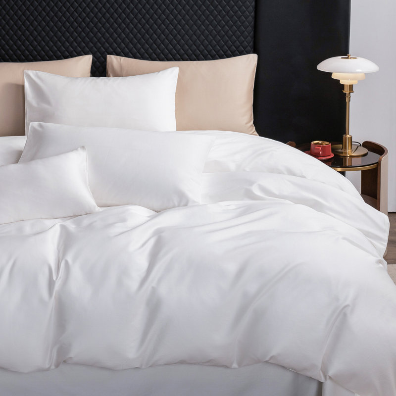MooMee Duvet Cover Set Silky Sateen Look Luxury Sheen 100% Long-Staple Cotton 600TC , Bright  White
