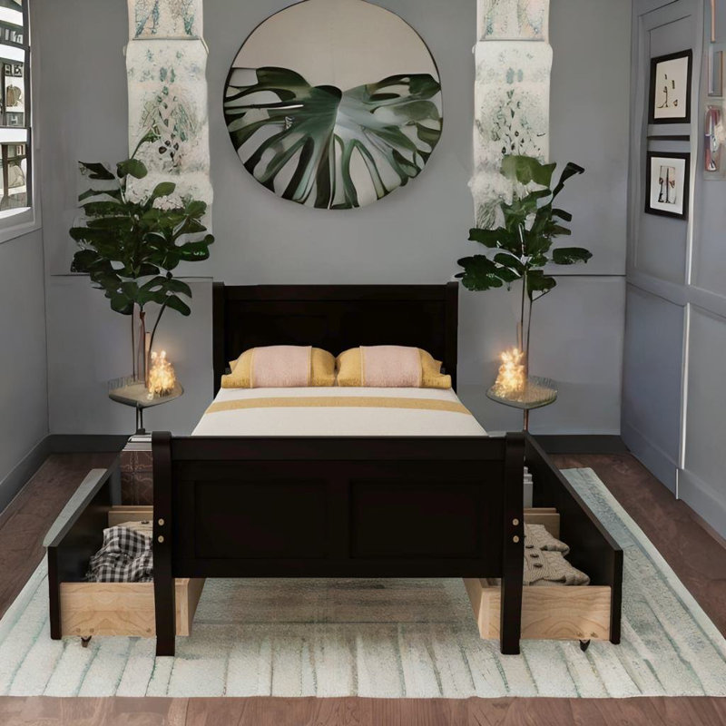 Lit plateforme sans matelas, Simple, Noir