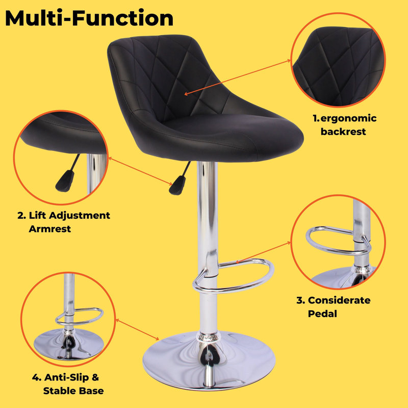 Trimont Swivel Upholstered Faux Leather Adjustable Height Bar Stool, Black