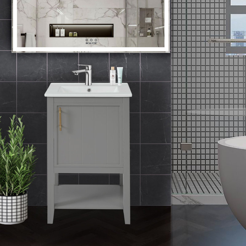 Meuble-lavabo simple avec comptoir Revaz 20, Gris