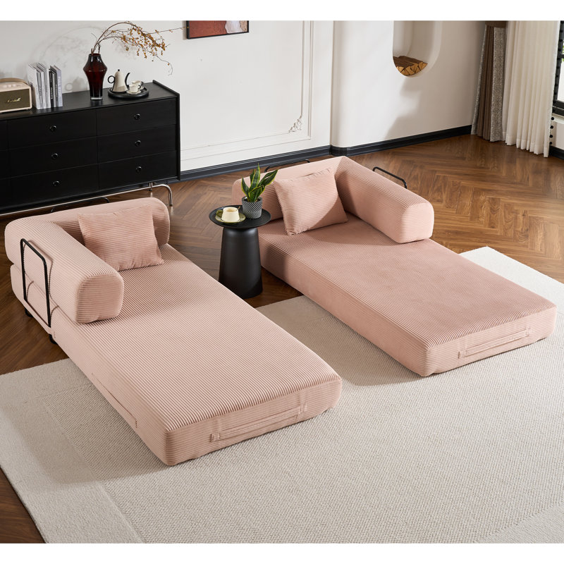  4-in-1 Convertible Compressed Sleeper Sofa Bed, Skin-Friendly Corduroy Fold Out Couch with 33D High Density Sponge, Reinforced Metal Frame No Assembly Sofa in a Box for Small Apartment
