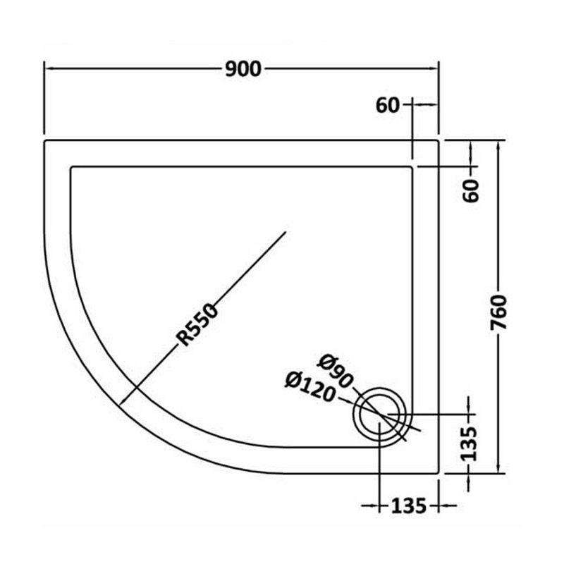Standard Shower Tray - Slate Grey, 40mm H x 900mm W x 760mm D, Left