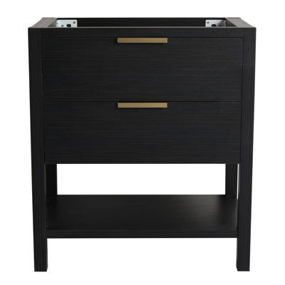 2 Drawers Bathroom Vanity, 30 Inch Freestanding Plywood In Black Chestnut Drawer Vanity Shelf,