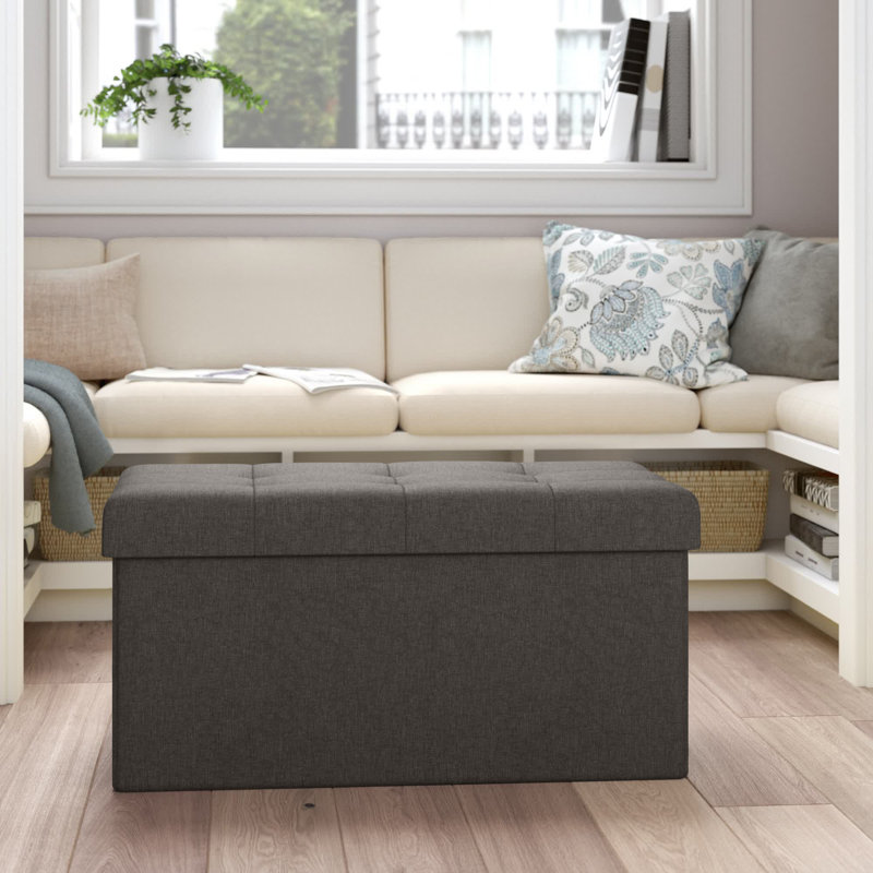 Lavish Home 30" Folding Storage Ottoman with Removable Bin, Dark Gray