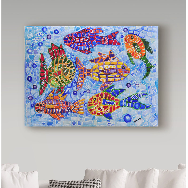 « tropical fish pattern », reproduction de peinture à l’acrylique sur toile tendue, H 35 po x l 47 po x P 2 po