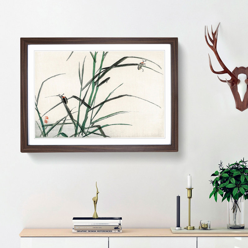 Beetles by Kono Bairei - Picture Frame Painting Print, Walnut Framed, 27cm H x 36cm W x 2cm D