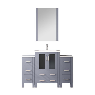 Volez 48 in W x 18.25 in D Single Bath Vanity with Side Cabinets, White Ceramic Top and Chrome Faucet Set