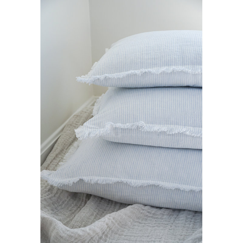 Sky Blue and White Pinstripe Linen Fringe Pillow