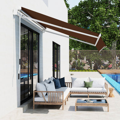 Auvent 13 pi x 8 pi pour patio, terrasse, balcon et eau, manivelle manuelle, café brun splendide patio 13 pi x 8 pi, terrasse