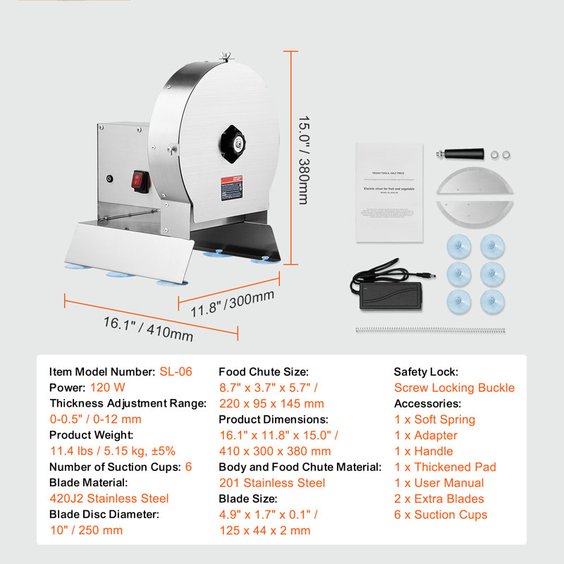 Electric Vegetable Slicer, 0-0.5"/0-12mm Thickness Adjustable Commercial Slicer Machine, Convertible to Manual, Stainless Steel Food Cutter Slicing Machine, Lemon, Tomato, Apple, Designed for Potato