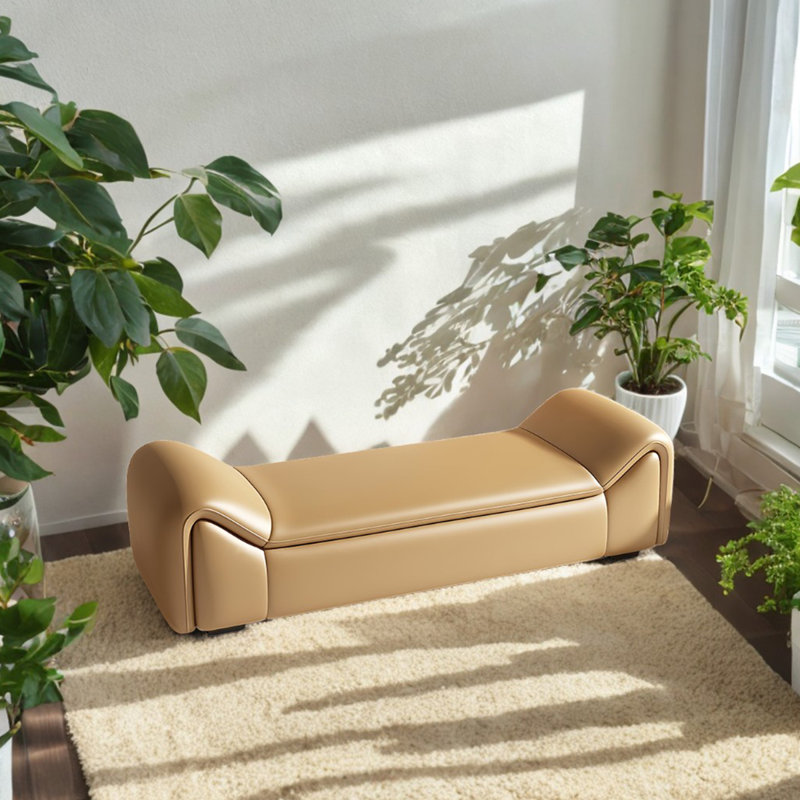 Banc rembourré en cuir Jemere, H 20,47 po x l 59,05 po x P 19,68 po, Orange