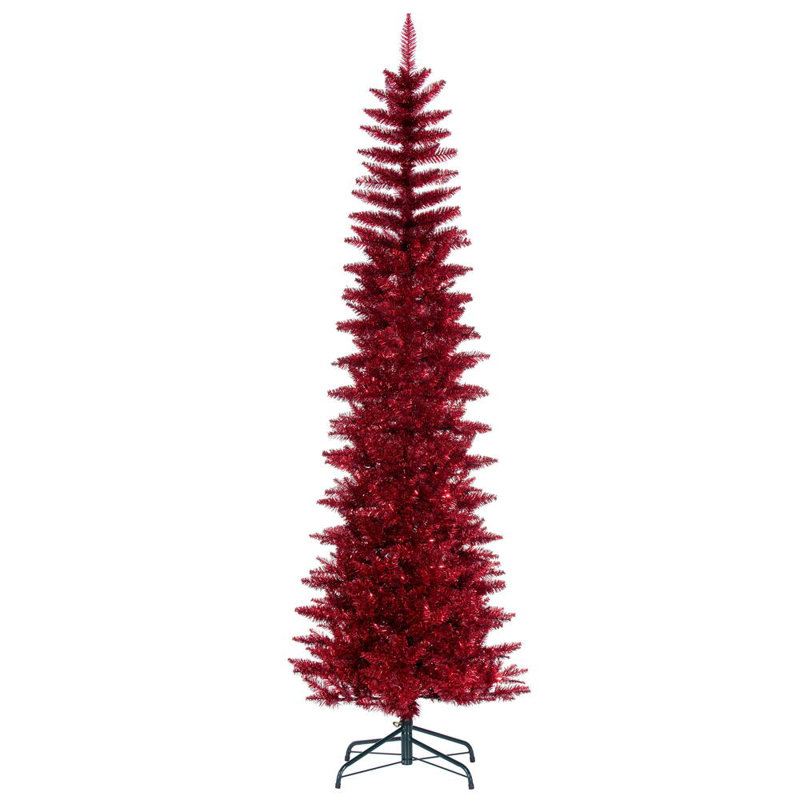 Arbre de Noël artificiel non éclairé Red Tinsel, 6.5'