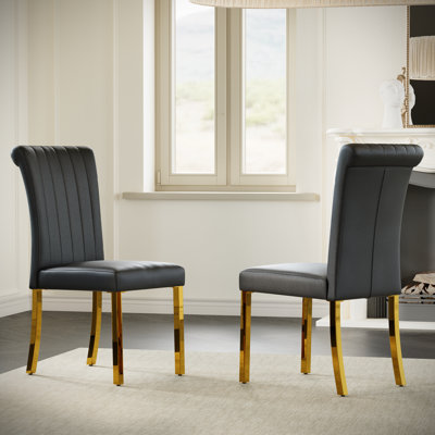9 Piece Luxury Black Faux Marble And Gold Dining Table Set With 8 Black Leather Dining Chairs