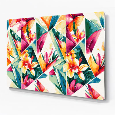 Hawaiian Geometric Flowers Beige Metal Wall Art