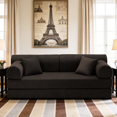 Canapé convertible 4 en 1 en velours côtelé brun pour petit cadre de forme fixe et matériau respirant
