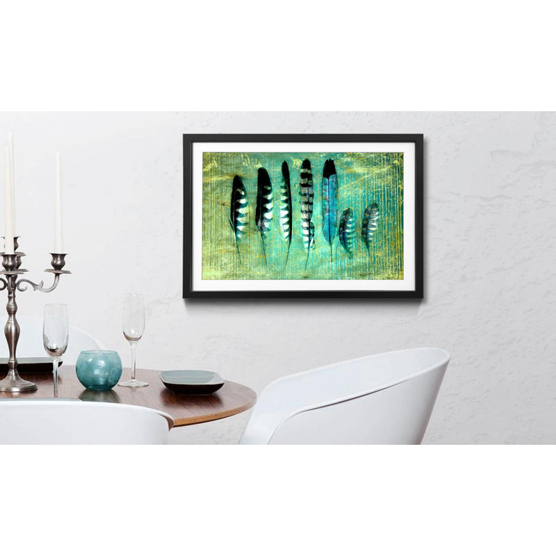 Blue Feathers - Single Picture Frame Print, 40cm H x 60cm W