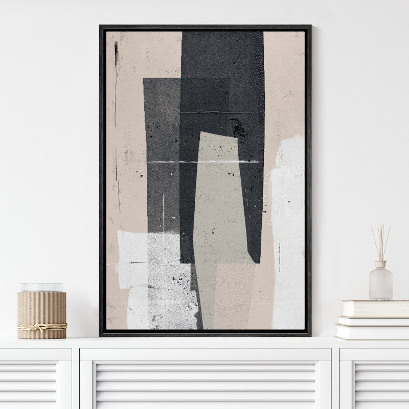 Collage géométrique noir pastel - Peinture sur toile, Noir, L 24 po x H 36 po