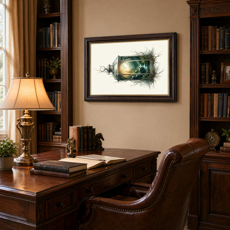 Art mural antique sur toile encadré doré pour le salon, la chambre à coucher, le bureau ou le vestibule - Décoration murale décorative avec lanterne nature