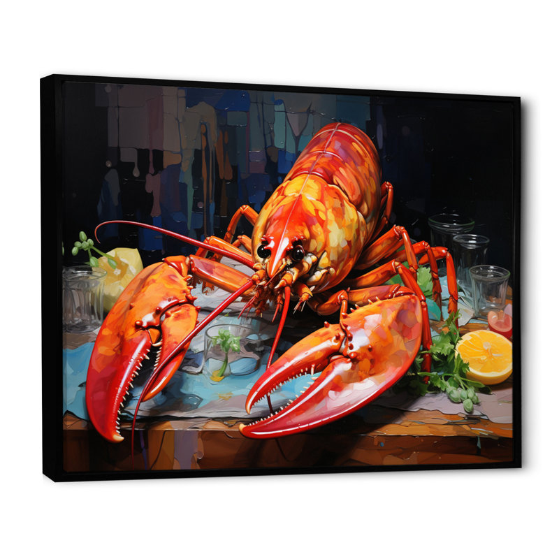 Red Lobster Meal Framed On Canvas Print, Cadre flottant noir, H 30 po x l 40 po x P 1,5 po