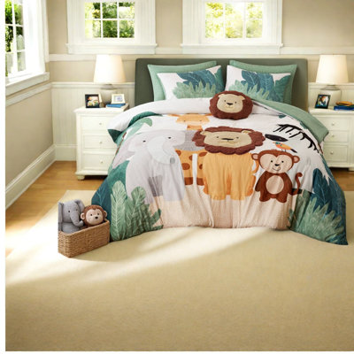 Safari Bedding Sets, Full Queen Microfiber Comforter Set with Lion Pillow