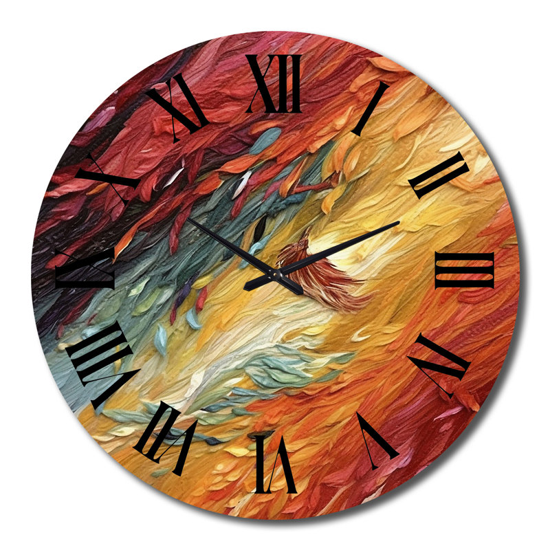Horloge murale à vagues abstraites, horloge décorative rétro rouge-orange, Très large