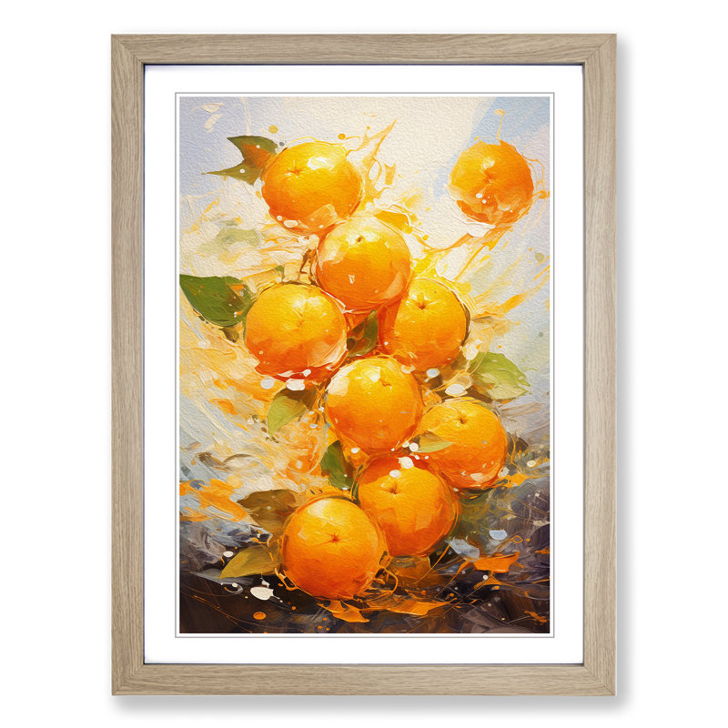 Orange Fruit Impressionism - Single Picture Frame Print on Wood, 64cm H x 46cm W x 2cm D, Oak Framed