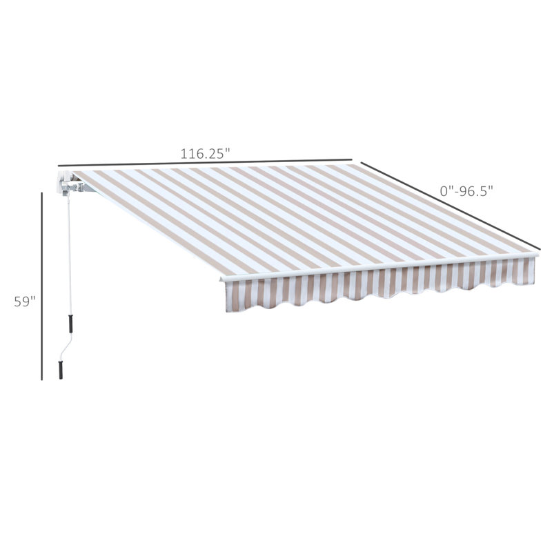 Auvent rétractable de 10 pi x 8 pi Outsunny, auvents de patio, abri pare-soleil avec manivelle, tissu résistant aux rayons UV et à l'eau et cadre en aluminium pour terrasse, balcon, cour