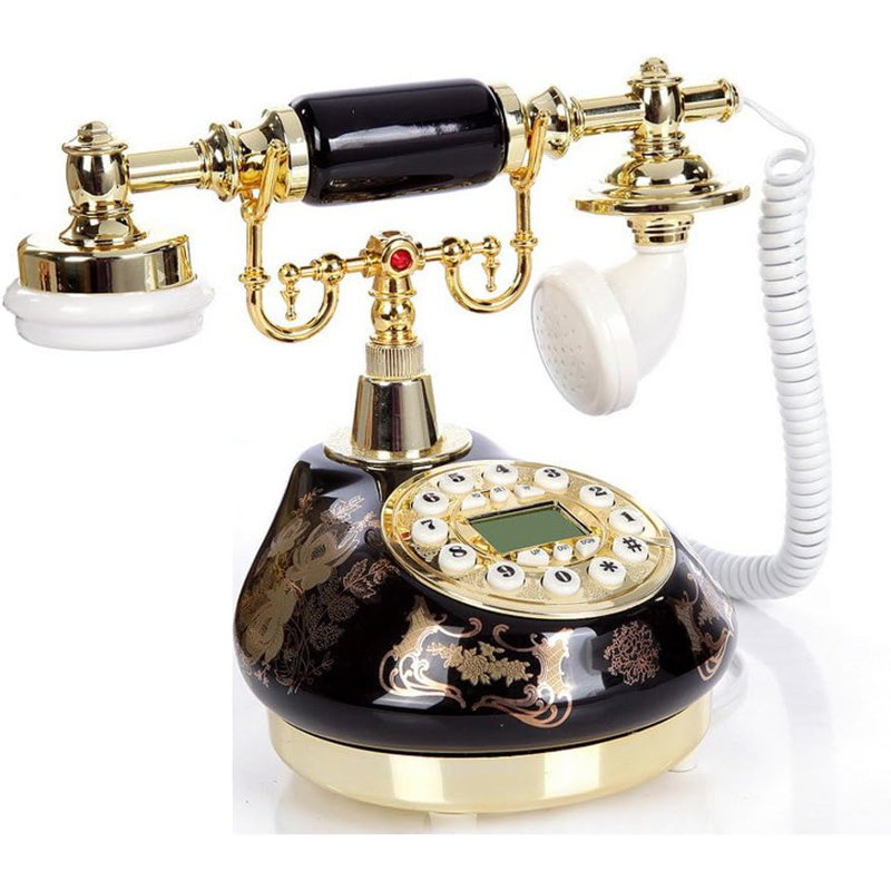 Système de décoration de téléphone câblé pour bureau à domicile, style antique en céramique (noir)
