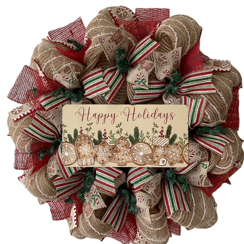 Couronne de Noël en forme de biscuits de pain d'épice glacé Happy Holiday