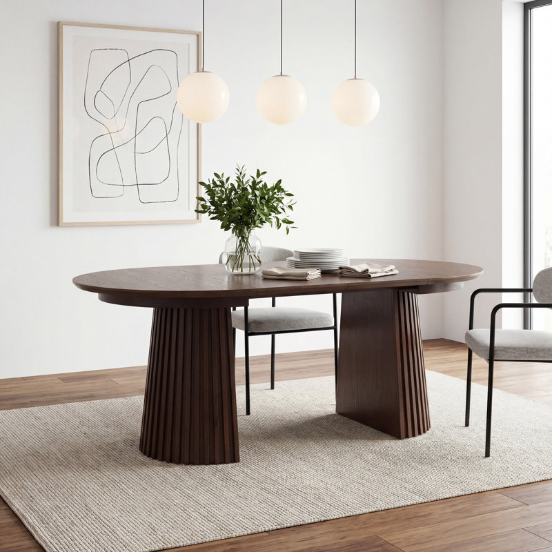 Westcott 47"–78" Mid-Century Modern Extendable Dining Table With Rubberwood Base, Brown