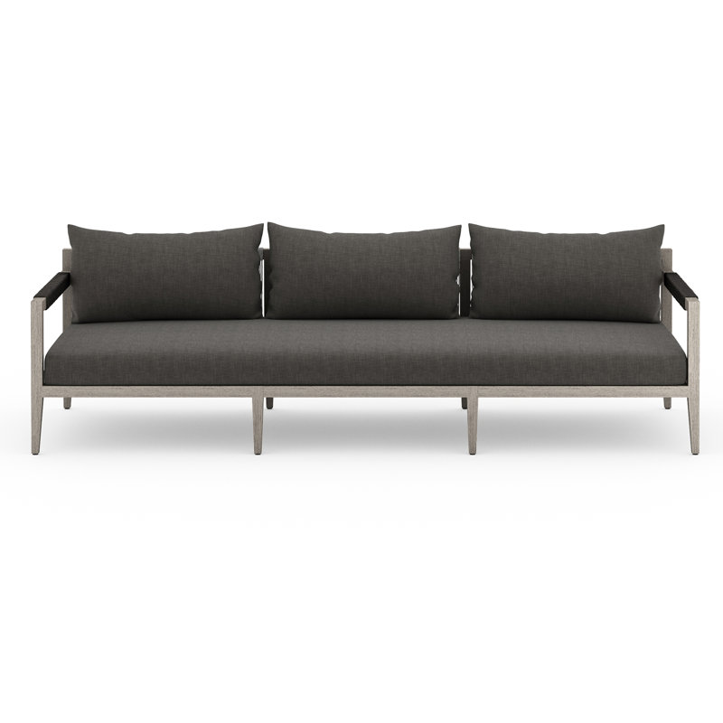 Nida 93'' Wide Teak Patio Sofa with Cushions, Weathered Gray, Stone Gray