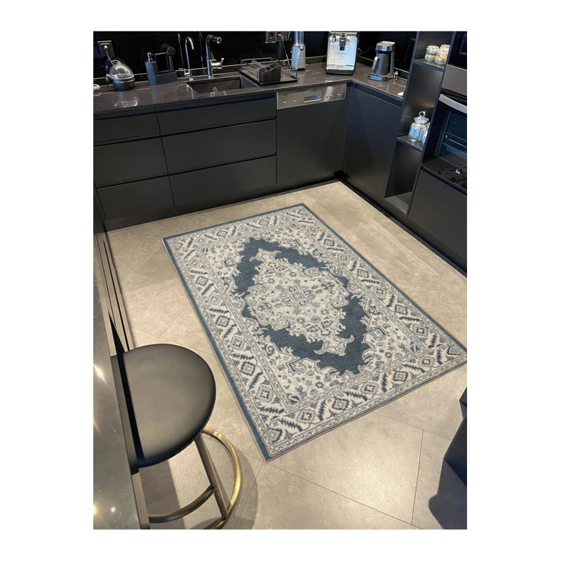 Star Patterned Woven Carpet In Gray-Blue Shades, Runner 3'4" x 9'11"