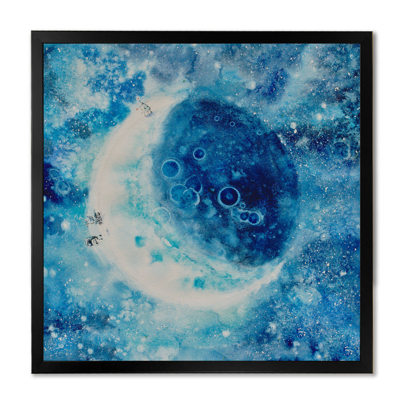 " Blue Moon Illustration ", Black Picture Framed Canvas, 16" H x 16" W x 1" D