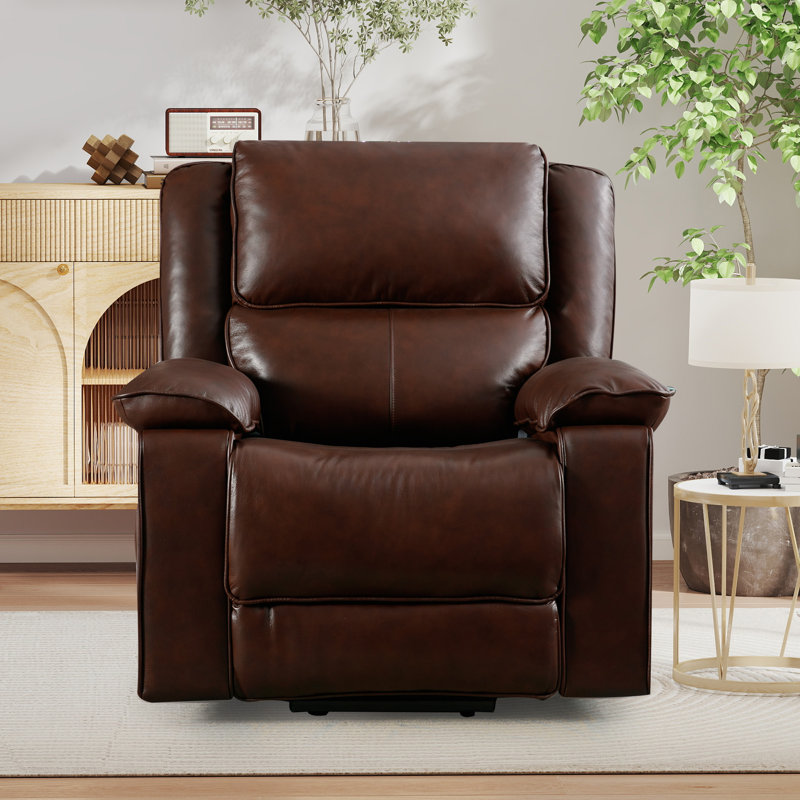Fauteuil inclinable électrique en cuir véritable l 38,2 po Daphnie, Cuir véritable brun