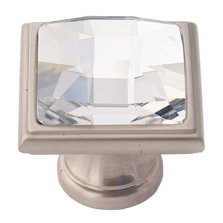 Poignée carrée en cristal Swarovski de 1 1/4 po de longueur, Nickel satiné