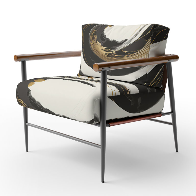 Fauteuil rembourré moderne noir, argent et or, Noir, noir, noir, noir