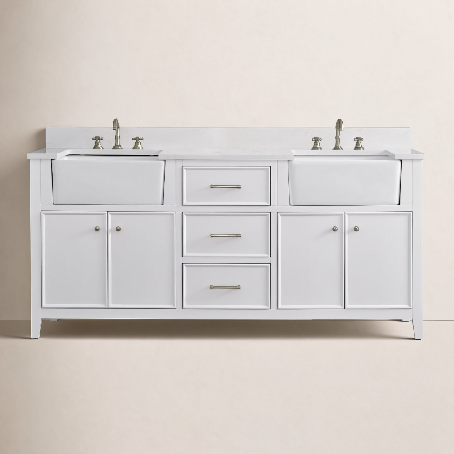 Aisa 72" Pine Double Bathroom Vanity, White/Brushed Nickel