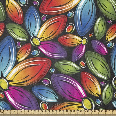 Floral Fabric By The Yard, Colorful Flowers With Half Petals Pattern Rainbow Themed Design Vintage Inspiration -  East Urban Home, B811462D888346BC85C1CAD69E38219D