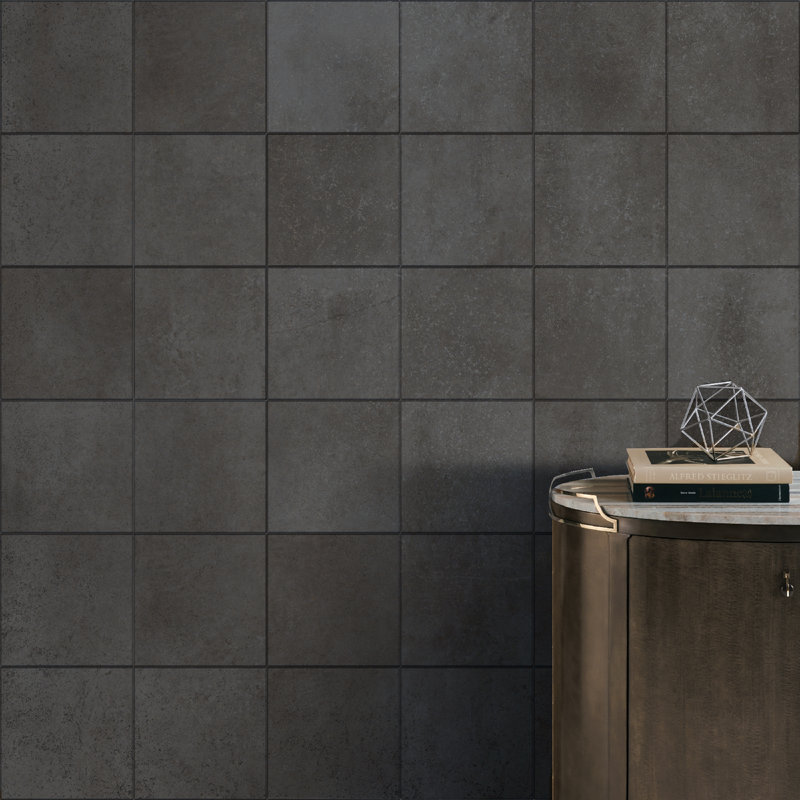 High Street Semi-Polished 12'' W x 12'' L Porcelain Concrete Look Singular Tile, Charcoal