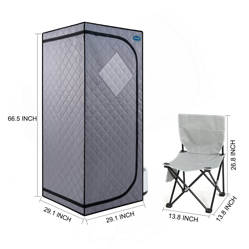 Full Size Portable Grey Steam Sauna Tent–Personal Home Spa, With Steam Generator, Remote Control, Foldable Chair, Timer And PVC Pipe Connector Easy To Install.Fast Heating, With FCC Certification