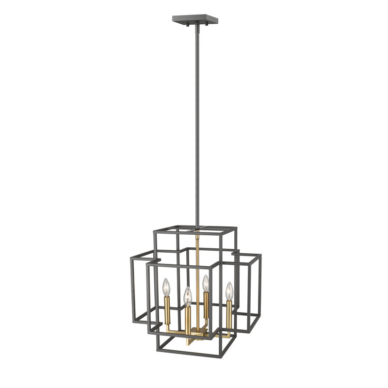 Lustre carré / rectangulaire à 4 lumières Orona, H 14 po x l 14 po x p 14 po, Bronze / laiton vieilli