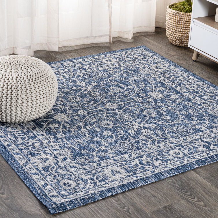 Haupt Vine and Border Textured Weave Navy/Gray Indoor/Outdoor Rug