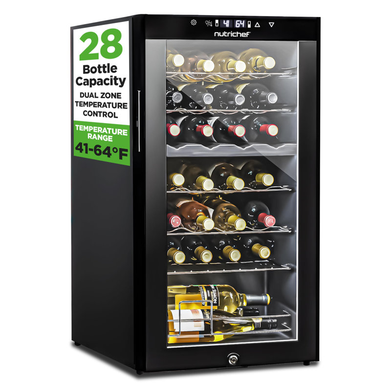 NutriChef Dual Zone 16.93'' Freestanding 28 Bottle Wine Refrigerator