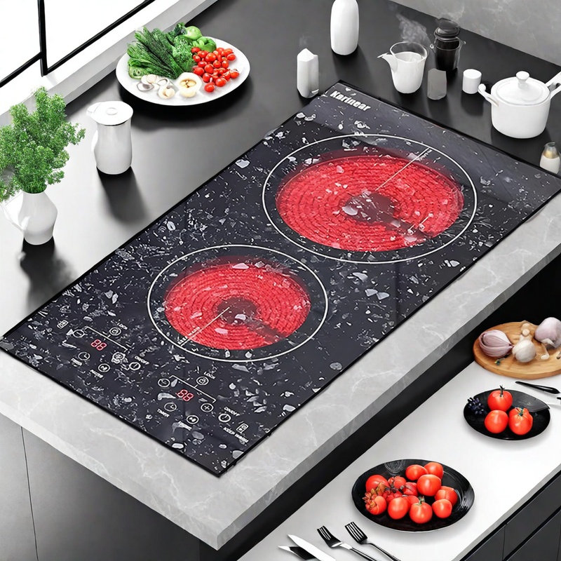 Karinear 2 Burner Electric Cooktop 12 Inch 2000W Unique Patterns With Plug