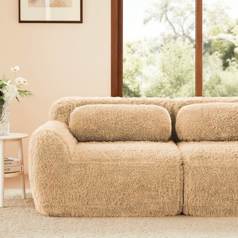 Canapé d'angle modulaire souple 2 places 80'' sans ossature, kaki, mousse haute densité 32D, livré sans assemblage, assise profonde, design déhoussable
