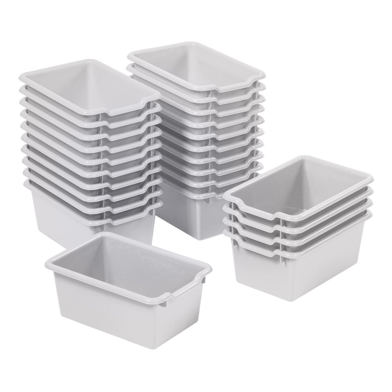 ECR4Kids Scoop Front Storage Bins, Multipurpose Organization, 25-Piece, Light Grey
